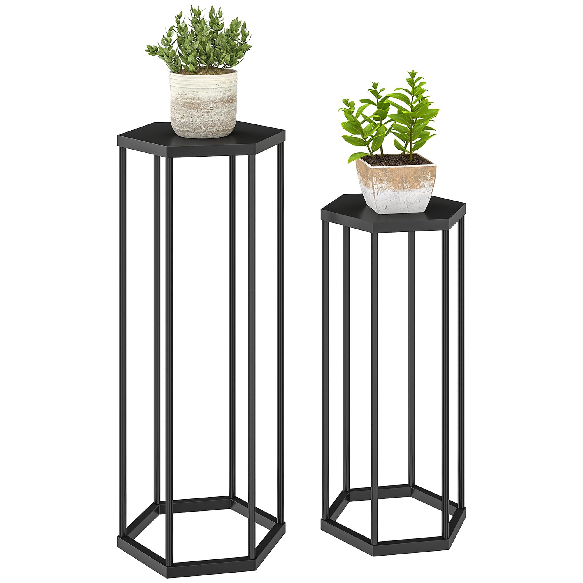 Tabouret à fleurs hexagonal Outsunny porte-plante intérieur extérieur en métal noir