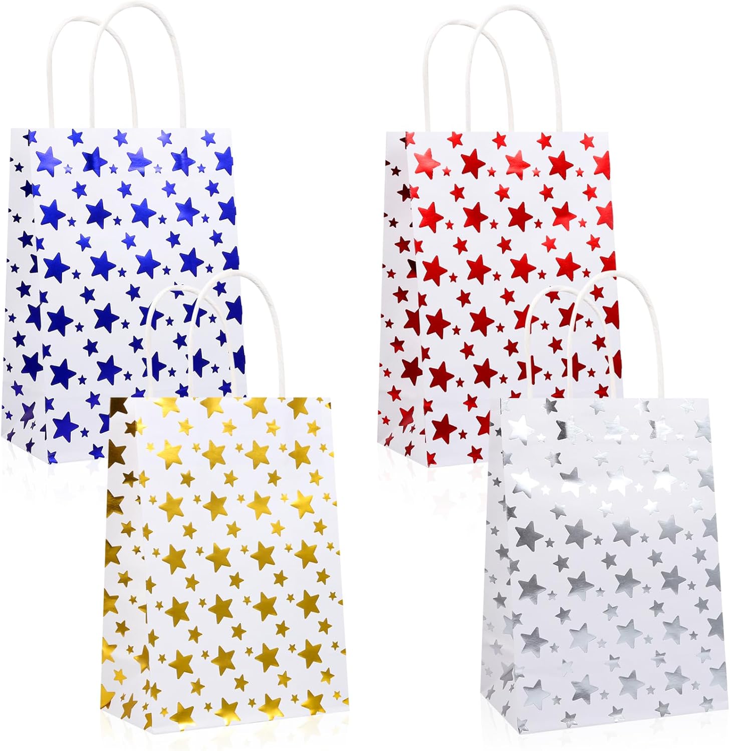 ASONA 24 Pack Gold Foil Star Party Favor Bags, Kraft Gift Bags with Handles for Wedding, Birthday, Graduation, Baby Shower, Bulk Loot Goodie Treat Bags (8.3x5.9 Inches)