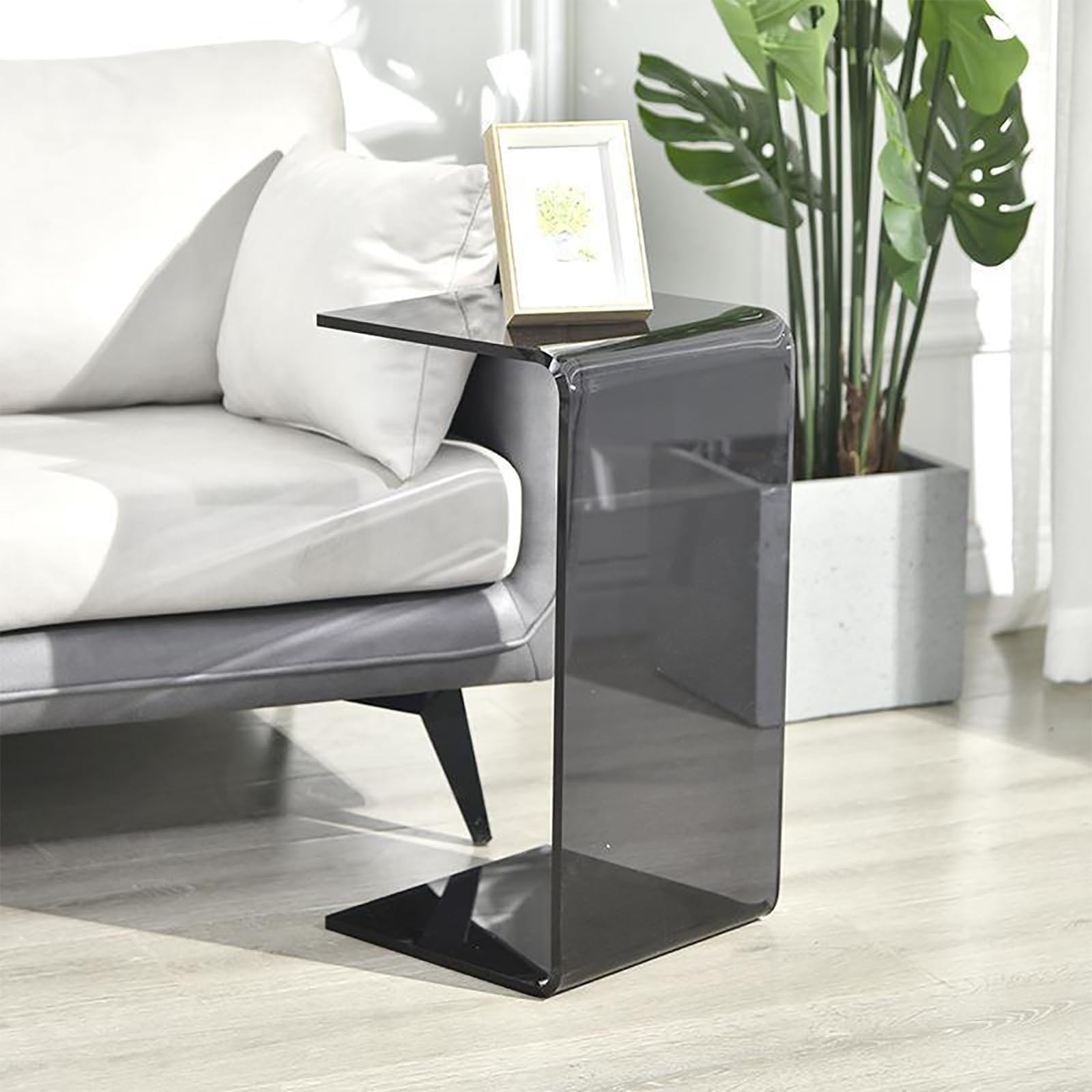 SXZenSpace C-Shape Coffee Table Nightstand Thick Acrylic Side Transparent End for Living Room Solid Construction(Gray,65cm)