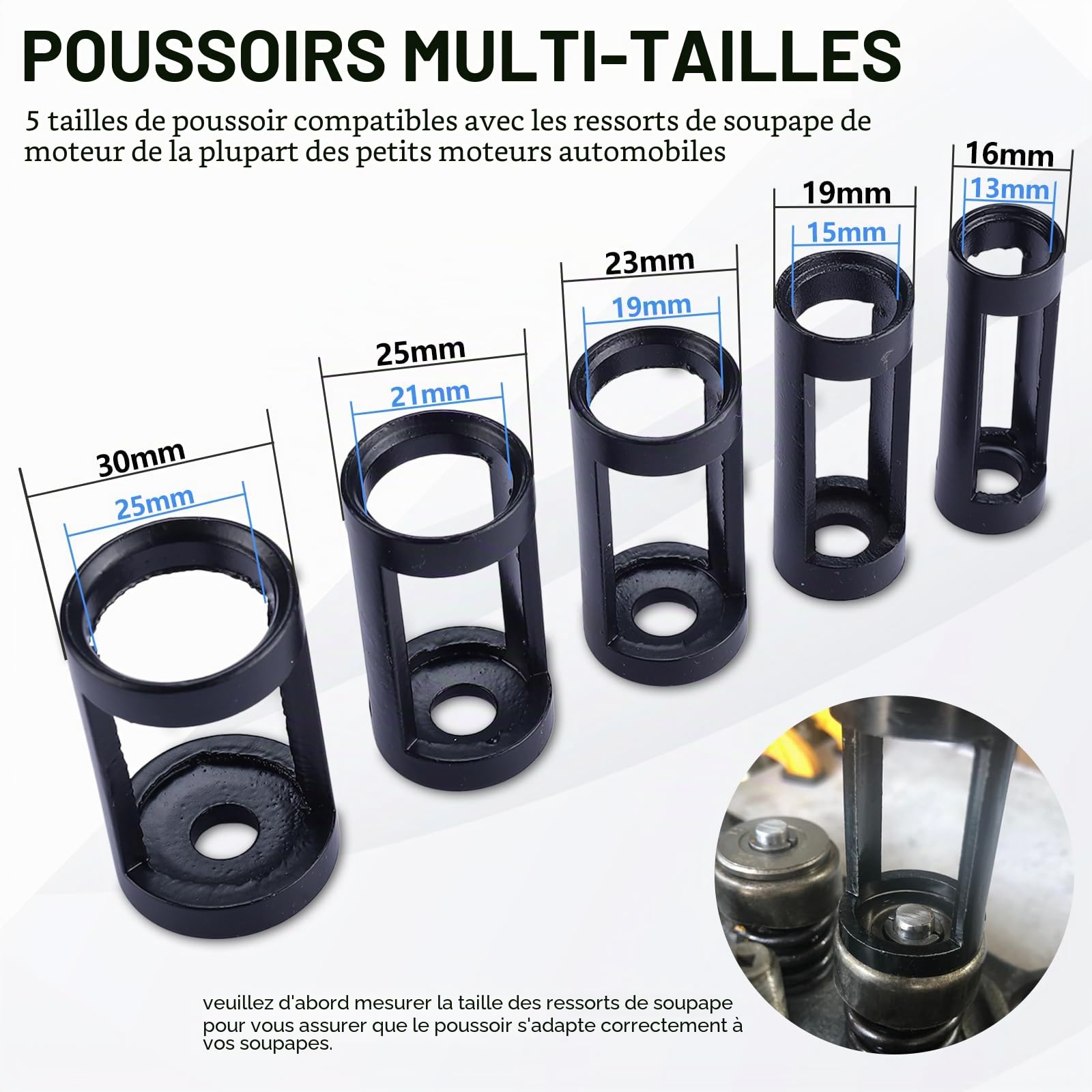FreeTec Kit de Leve Soupape,12 Pièces Compresseur Ressort Soupape avec Solide C Pince et Rodoir de Soupape, 16-30mm Compresseur de Ressort de Soupape Demonte Soupape pour Auto Moto Voiture