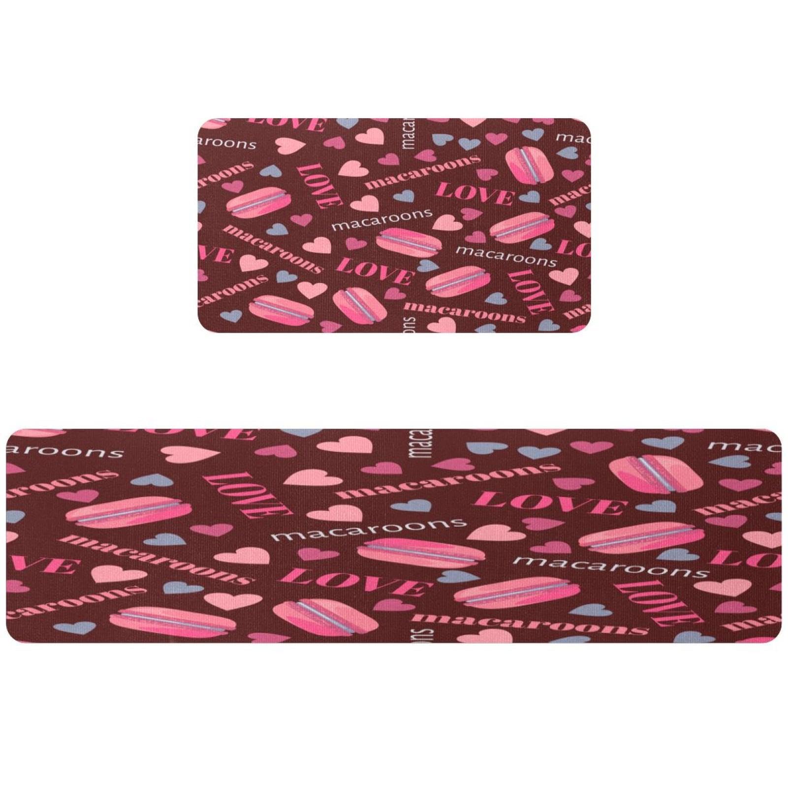 Tapis de cuisine lavables lot de 2 absorbants à imprimé macarons roses et cœurs