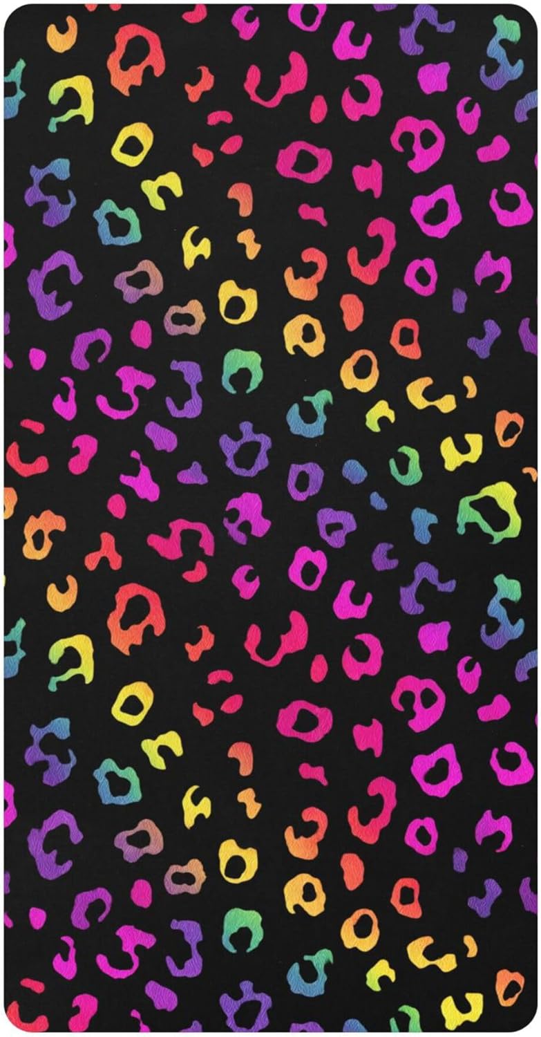 Neon Leopard Prints Black Crib Sheets Soft Breathable Fitted Cotton Baby Crib Sheets Mattress Cover for Girl Boy, 52" x 28" x 9"