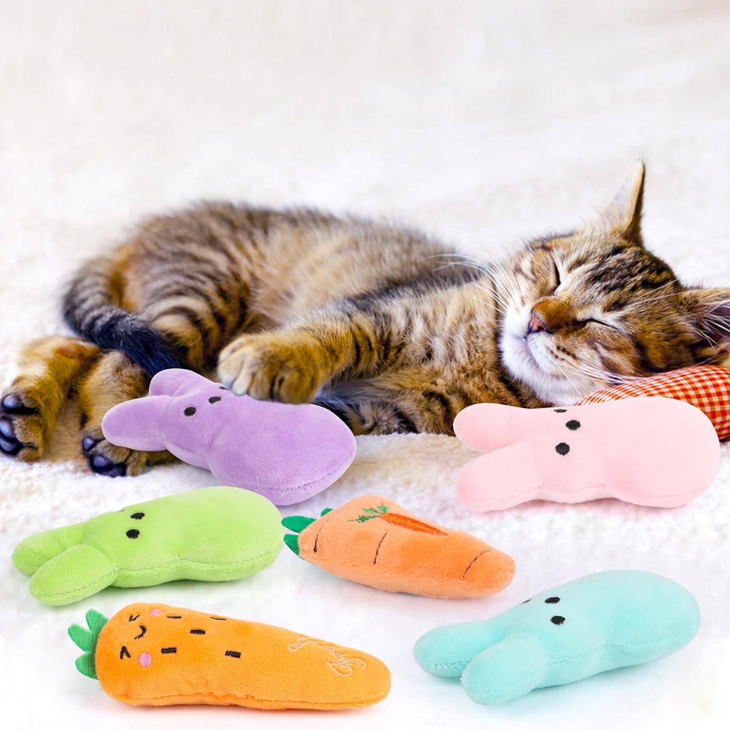 FOIMAS Easter Catnip Toys,6pcs Bunny Carrot Cat Teething Chew Toys for Pet Easter Presents Relieve Stress Cat Lovers Gifts Kitty Toys Cats Teething Chew Toy