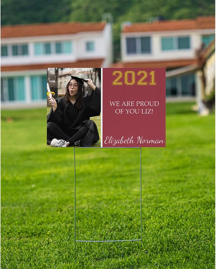 Personalized Yard Sign with Stakes Stand Full Color. Custom by Your Photo Name. Great for Happy Birthday, Graduation, Christmas, Political, Wedding, Thanksgiving & More (24" x 18", Graduation Photo)