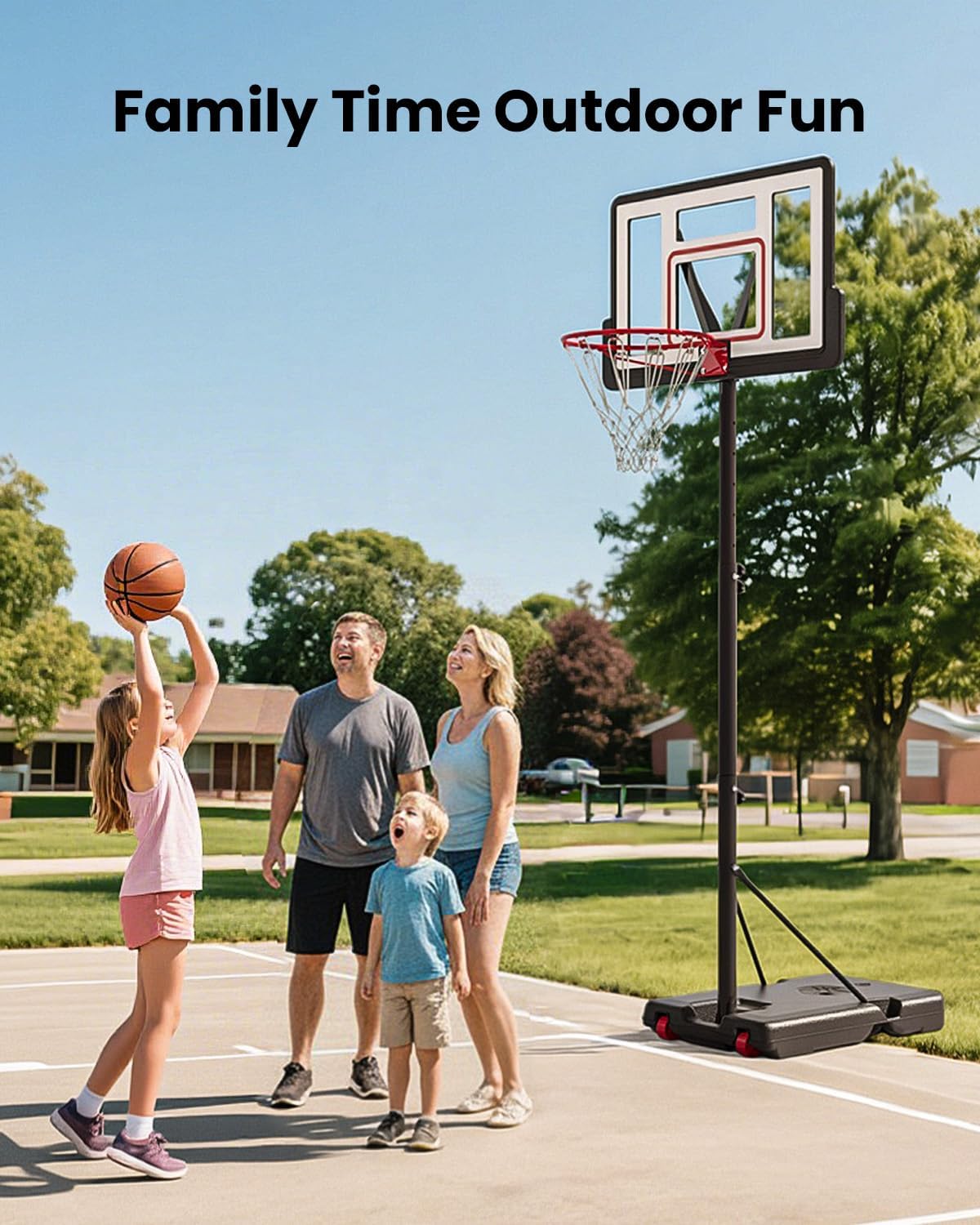 IGL Portable Basketball Hoop Outdoor, 4.28-10ft Height Adjustable Basketball Goal System, 44 Inch Shatterproof PC Backboard Outdoor Basketball Hoop for Backyard, Driveway,Court