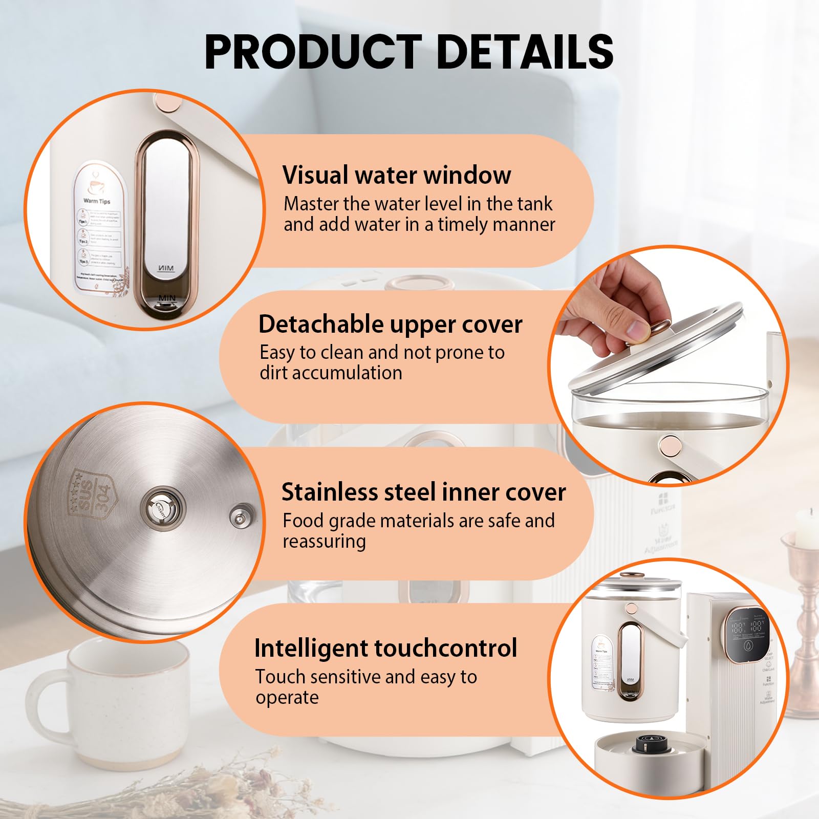 Distributeur d'eau Chaude Instantanée 3L, Chaudière À Eau De Comptoir portable avec LED, Réglage de la Température 45-95°C, chauffage rapide 3S pour Maison bureau camping hôtel