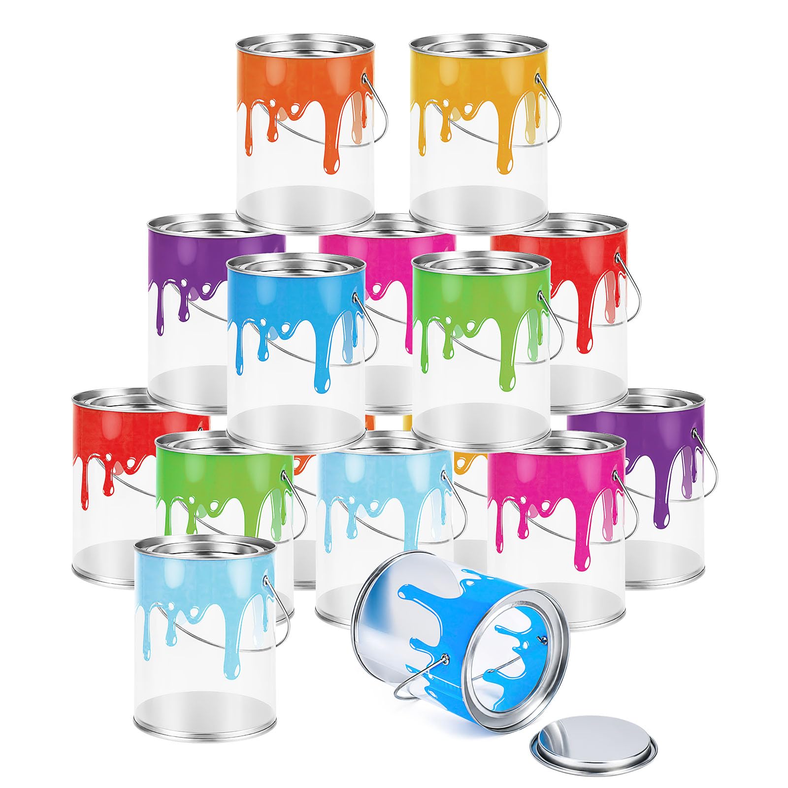 16 Pack Mini Clear Paint Cans with Lids,270 ml Art Paint Party Favors