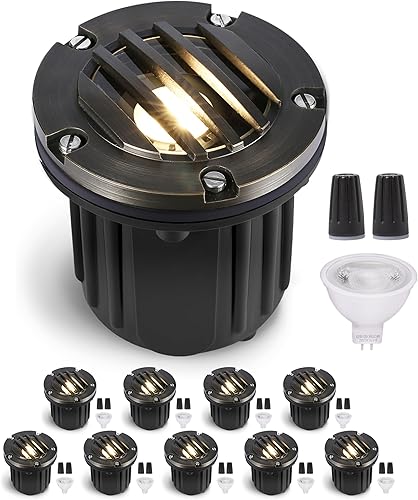 Miniatura 1 de Gardenreet Luces de latón macizo en tierra, luces LED de 12 V para exteriores con bombilla LED MR16 de 5 W, 2700 K, blanco cálido (parte superior
