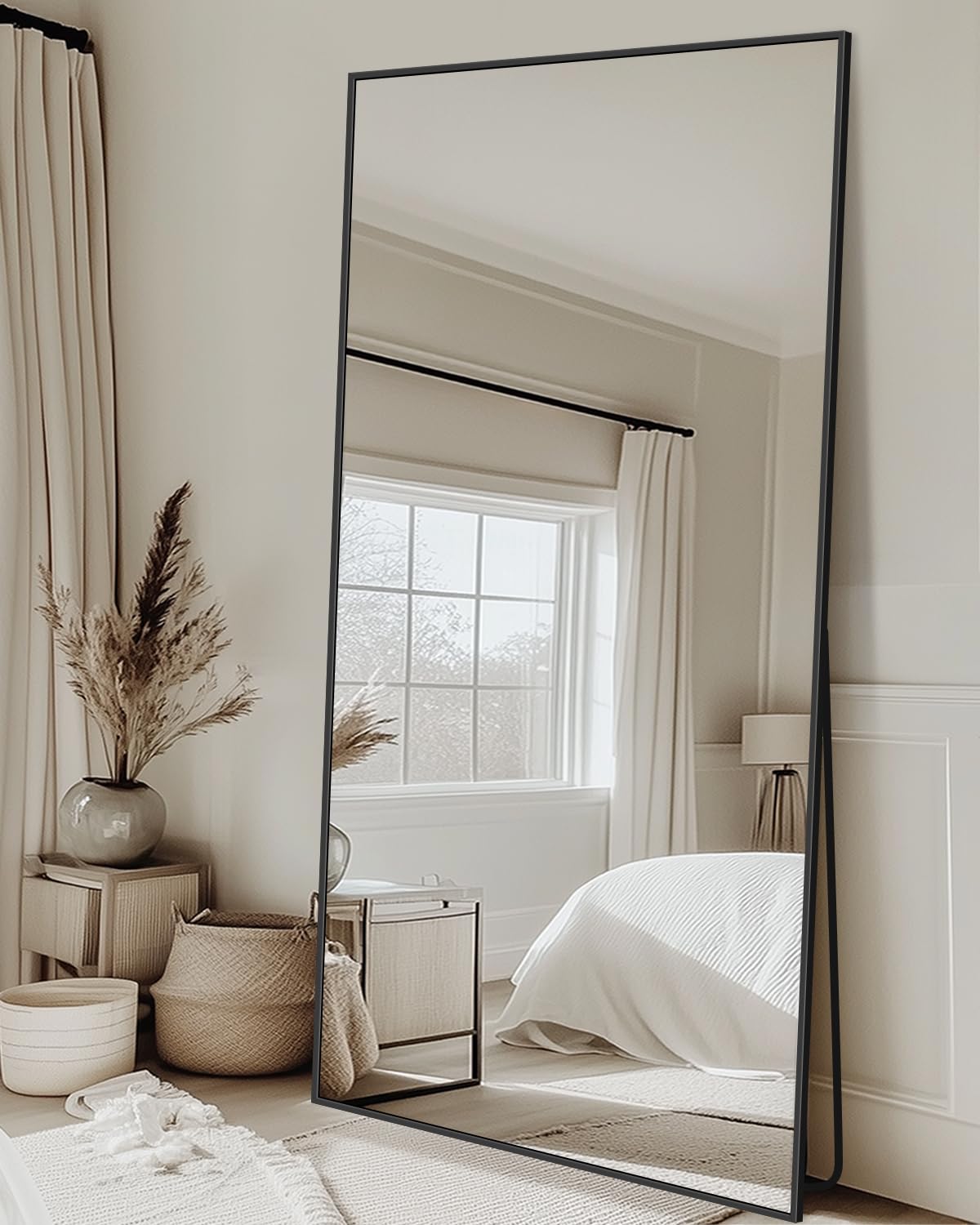 Antok Full Length Mirror, 76"x34" Floor Mirror, Floor Standing Mirror Freestanding Full Body Mirror with Stand for Bedroom, Hanging Mounted Mirror for Living Room Cloakroom, Black