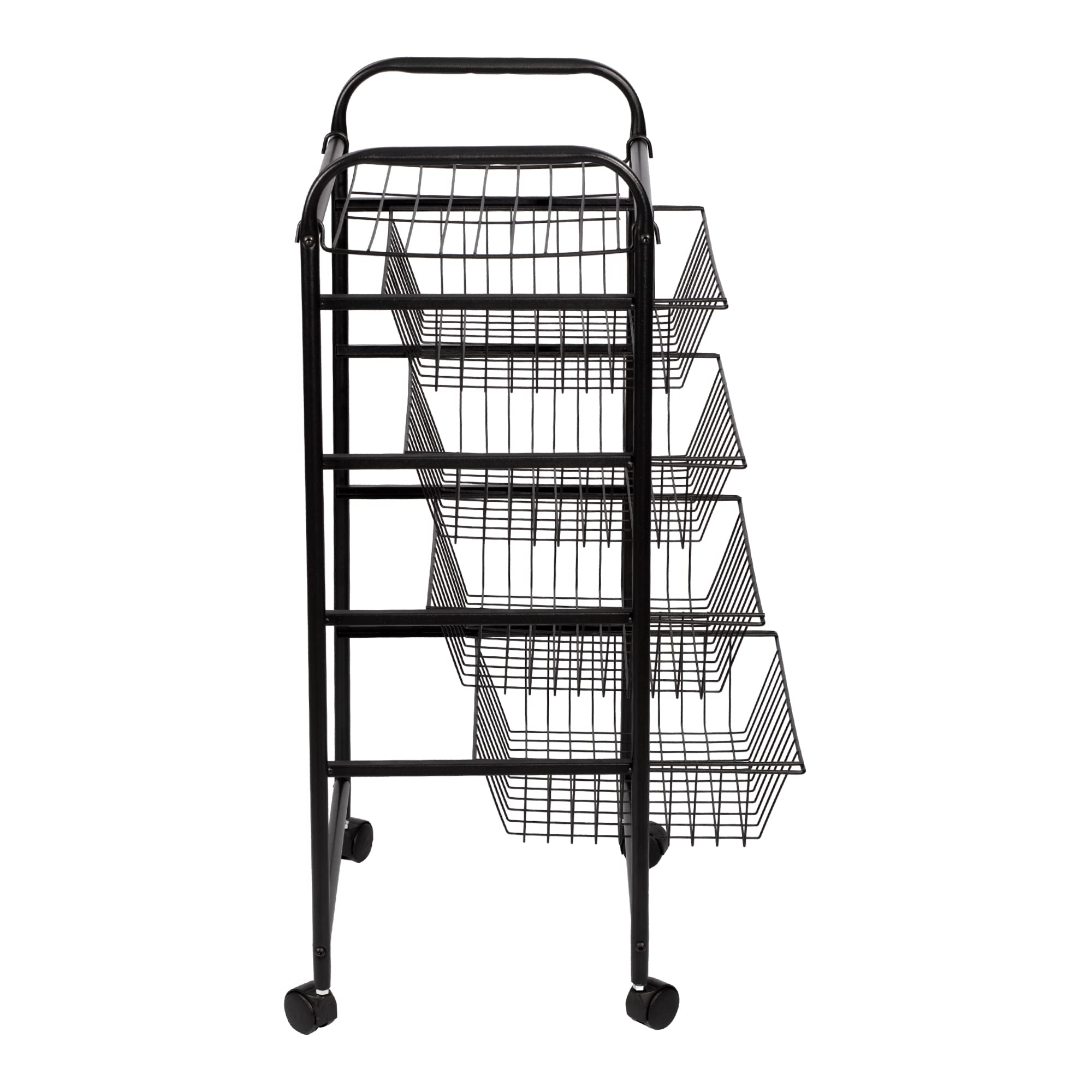 [en.casa] Carro de Servicio de 5 Niveles Carrito de Cocina con 4 Cestas 1 Estante de Rejilla Estantería Rodante Multiuso Metal 87 x 41 x 32 cm Negro