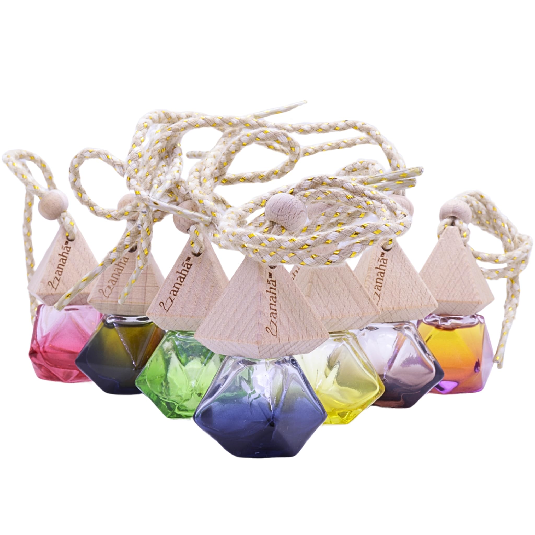 Anaha Car Hanging Diffuser Glass Bottle Wooden Cap (6 ml) Assorted Colours (3)