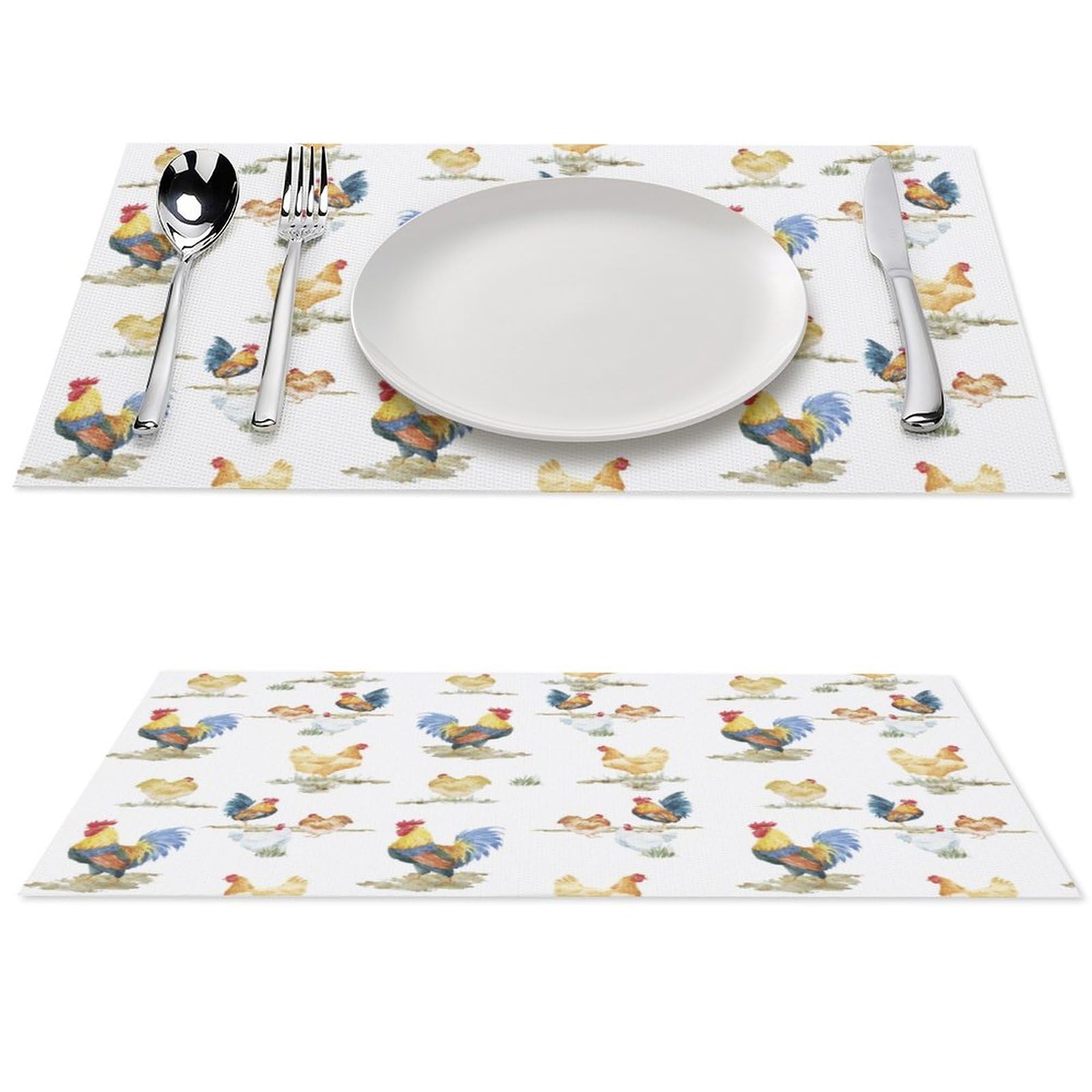 Rooster Pattern Placemats Set of 6 PCS Washable Table Runner 18" X 12" Place Mats for Kitchen Party Dining Decoration