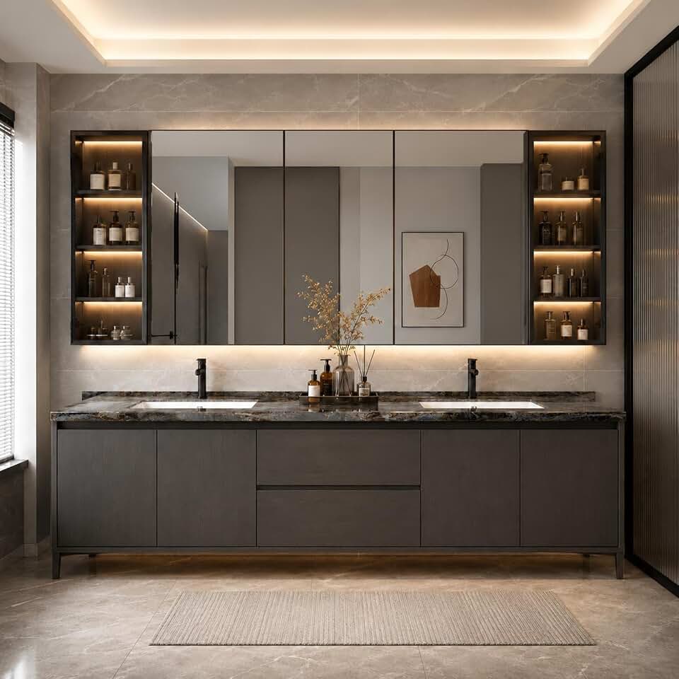 100 in Double Sink Bathroom Vanity - Modern Freestanding Bathroom Vanity with Sinks | Smart Defogging Mirror | Solid Wood Construction | No Assembly Required