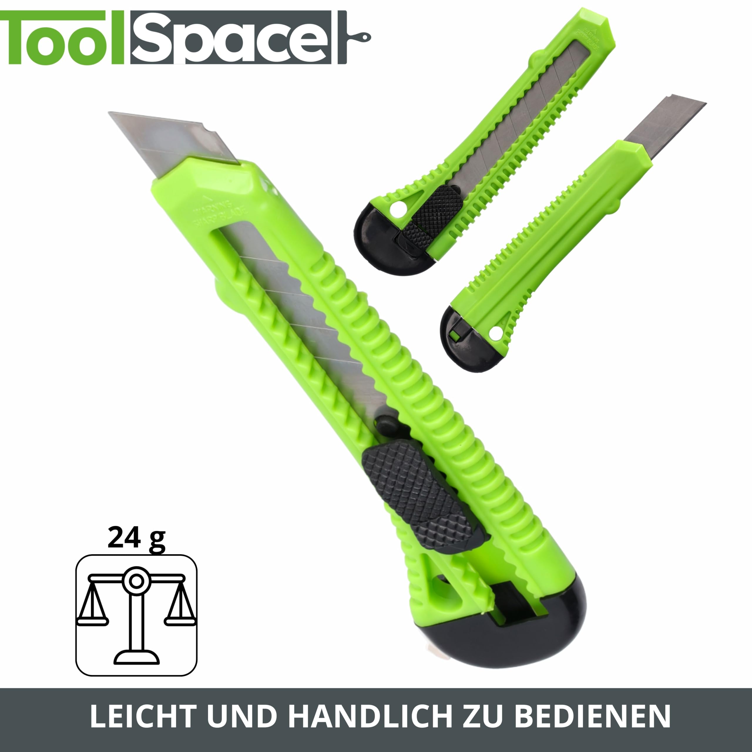 ToolSpace Set 5 Taglierini Professionali Cutter Lama Diciotto Millimetri Acciaio Inox Impugnatura Ergonomica Blocco Sicurezza Taglio Preciso Cartone Carta Da Parati Qualita Professionale Garantita