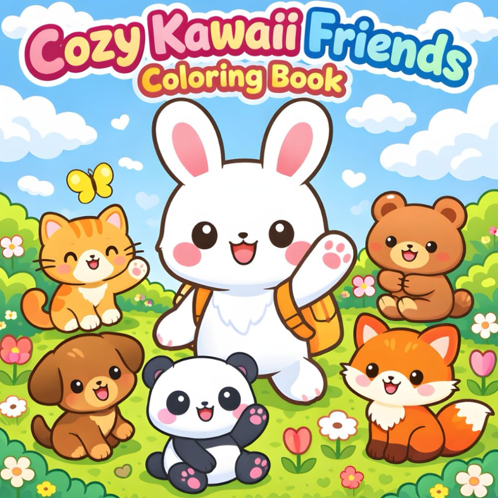 Kawaii Animal Friends Coloring Book: Cute and Easy Coloring Pages for Kids