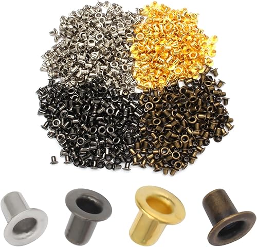 Miniatura 53 de Litoexpe Ojales de 1/8 de pulgada (3mm) de diámetro interior, kit de 200 piezas de ojales de metal con respaldo automático para agujeros para Latón