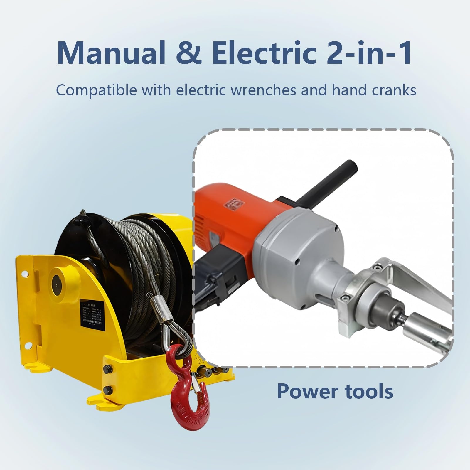 Verricello manuale ed elettrico 2 in 1 per movimentazione e trazione dei materiali, forza di trazione massima 5 kg
