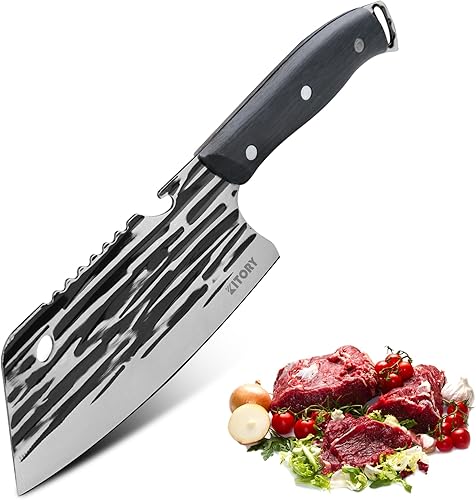 Kitory Cuchillo chino de 7 pulgadas con agujero para colgar, cuchillo de cocina de acero inoxidable de alto carbono con mango ergonómico, ultra