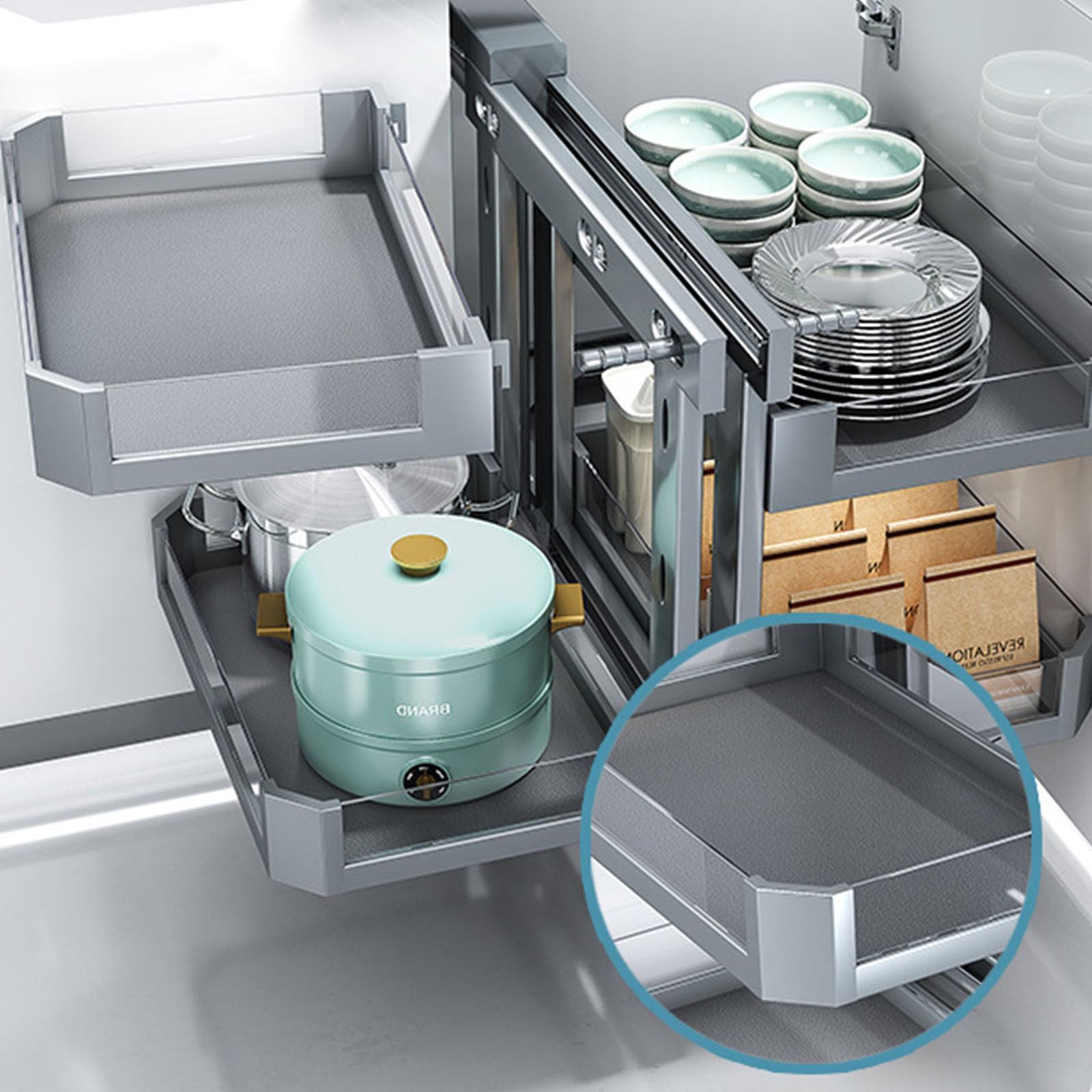 Plateau Tournant Epices, Plateau Tournant Placard Cuisine, Support de Vaisselle Rotatif Entièrement Extractible, Platine Tournante Lazy Susan Organizer,700CABINTE