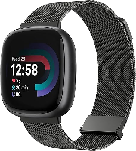 Correa de metal compatible con Fitbit Versa 4 bandas para mujeres y hombres, correa de repuesto magnética de malla de acero inoxidable para reloj