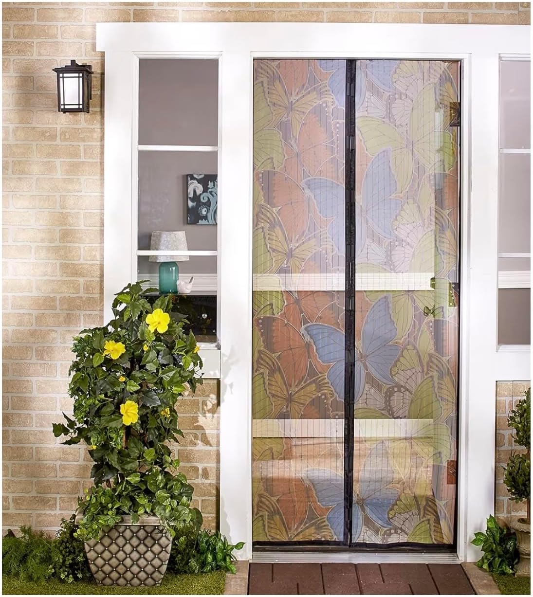 Total Vision Butterfly Pattern - Quick Install Mesh Magnetic Screen 40” x 85.5” - Helps Keep Bugs & Insects Out - Perfect for Single Doors Leading to your Porch or Patio - Folds for Easy Storage