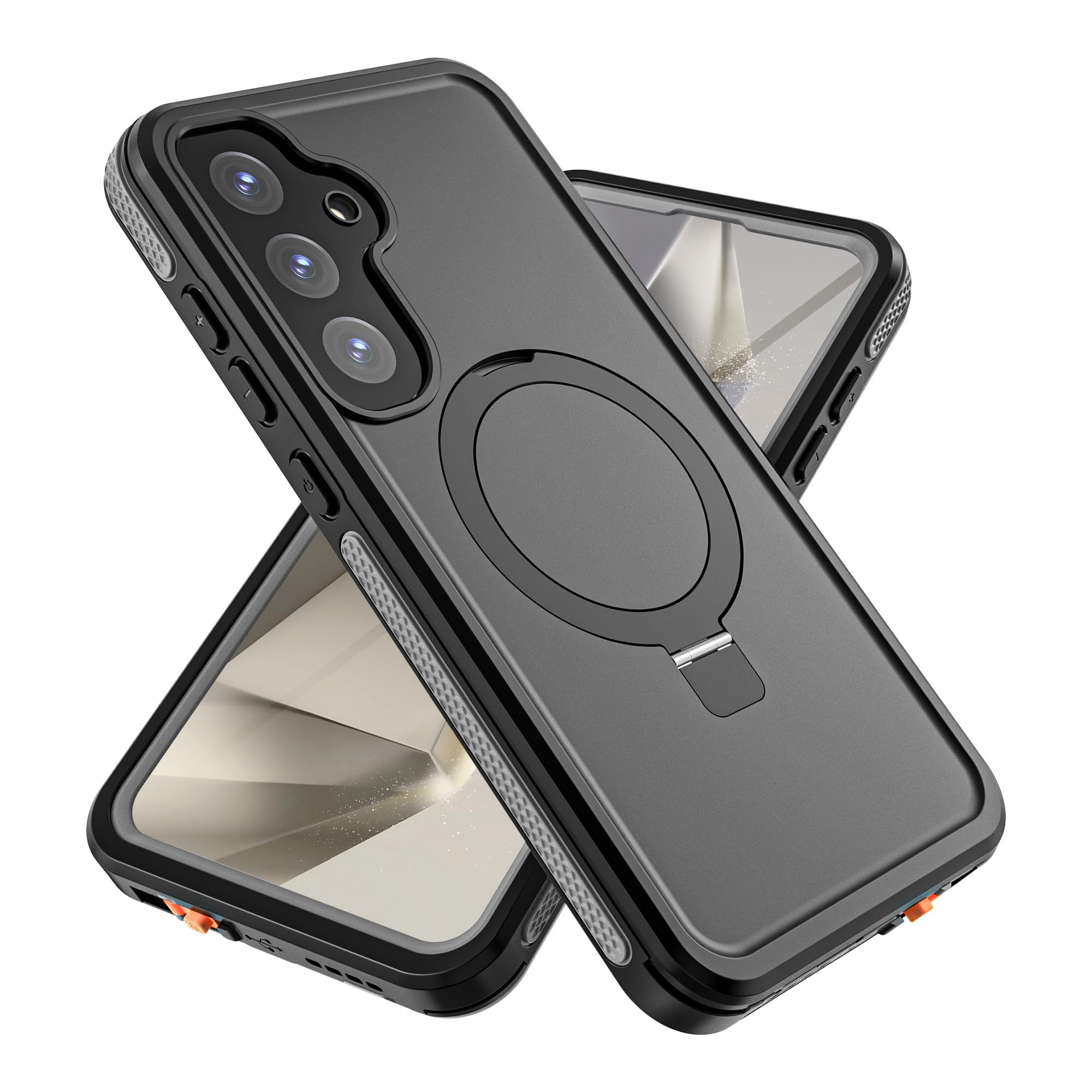 Beeasy Cover per Samsung Galaxy S25 Plus Impermeabile con Cavalletto,con MagSafe,Protezione Fotocamera/Schermo,360 Militare Antiurto Resistente Custodia,Indistruttibile Subacquea Waterproof Case
