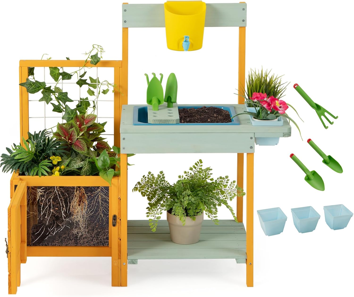 Mud Kitchen, Outdoor Playset with Trowels, Rake, and Plant Pots, Kids Potting Bench with Viewer Window, Mud Kitchen for Kids Outdoor, for Children Ages 3+ Years