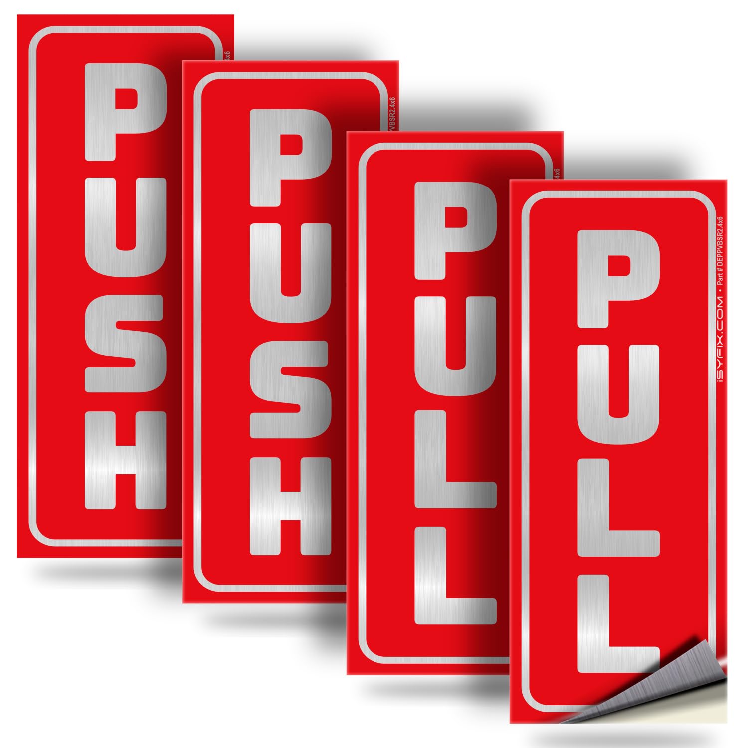 iSYFIX Push Pull Stickers Sign - 2 Pack 2.4x6 inch - Vertical Decal Self-Adhesive, Brushed Silver/Red Vinyl Sticker for Doors in Business, Stores,