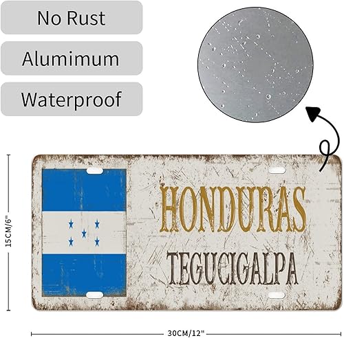 Miniatura 2 de Placa de matrícula decorativa de la bandera nacional de la ciudad de Tegucigalpa, 6 x 12 pulgadas, recuerdo de la ciudad de Honduras, retro,