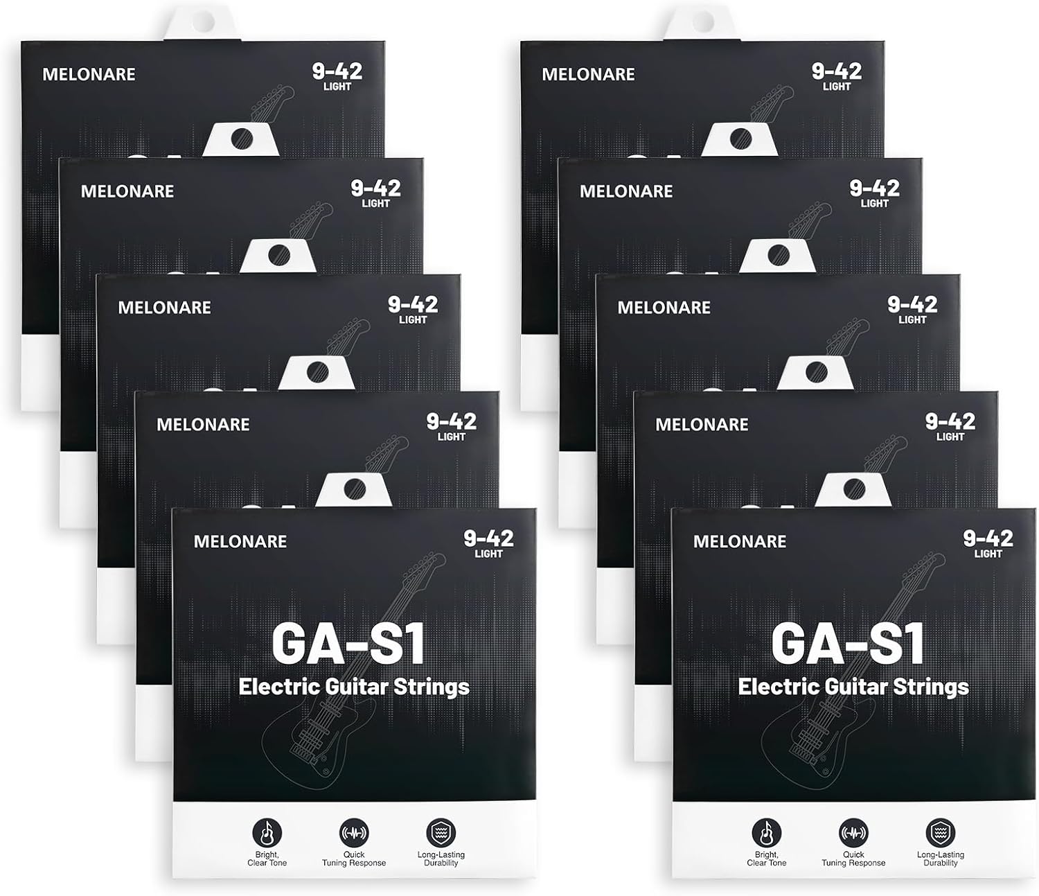 MELONARE Electric Guitar Strings, Ball-End Guitar Strings with Nickel-Plated Steel Winding, Hex Core & Anti-Rust Coating, 9-42Super Light Gauge, 10-Pack (GA-S1-10)