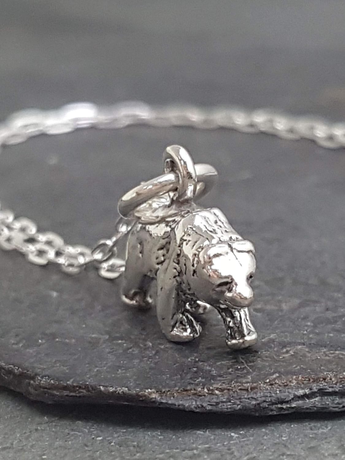 EnCharmed Sterling Silver Tiny Grizzly Bear 3D Charm Necklace, 18" - Image 3