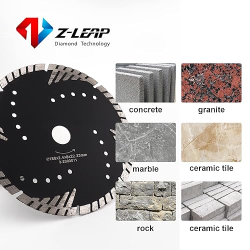 Miniatura 7 de Z-LEAP Diamond Turbo Blades - Hoja de sierra de segmentos de 0.315 pulgadas para baldosas de granito, hormigón y ladrillos secohúmedo, 7 pulgadas