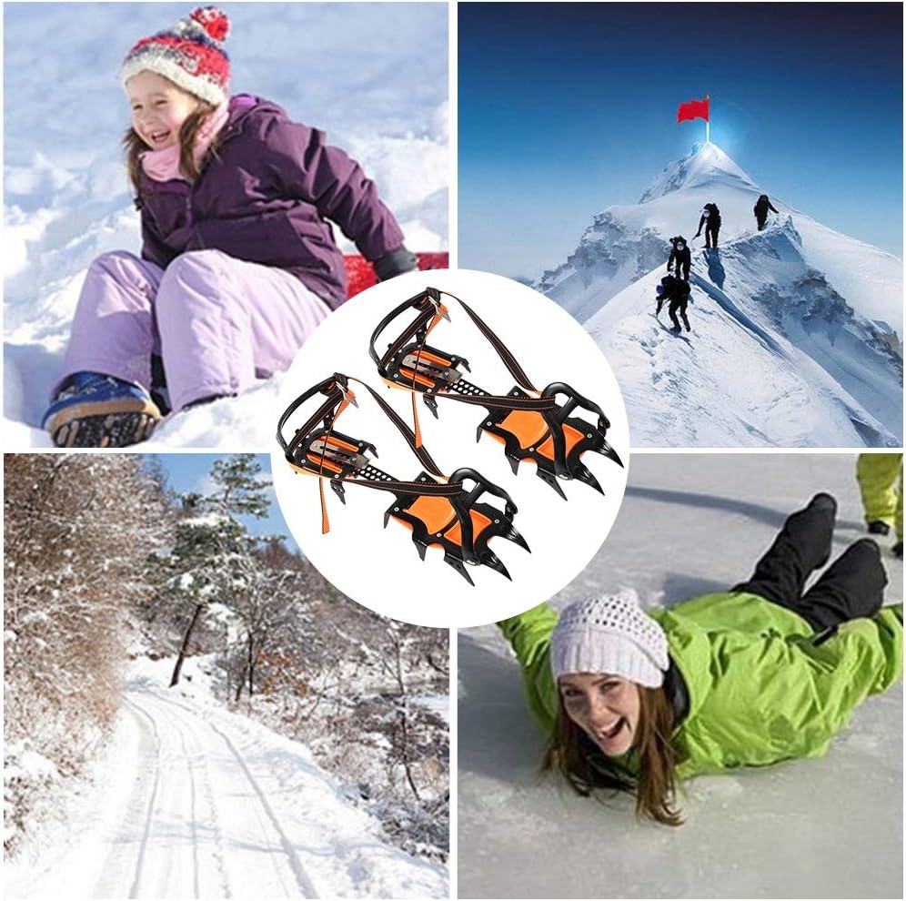 Spring Claw Ice Cleats, 12 Toothed Non Slip Snow Traction Cleats Ski Ice Shoes Cover Accessory for Walking Fishing Climbing Hiking