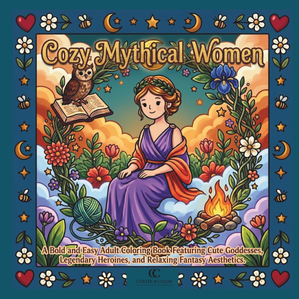 Cozy Mythical Women: A Bold and Easy Adult Coloring Book Featuring Cute Goddesses, Legendary Heroines, and Relaxing Fantasy Aesthetics.