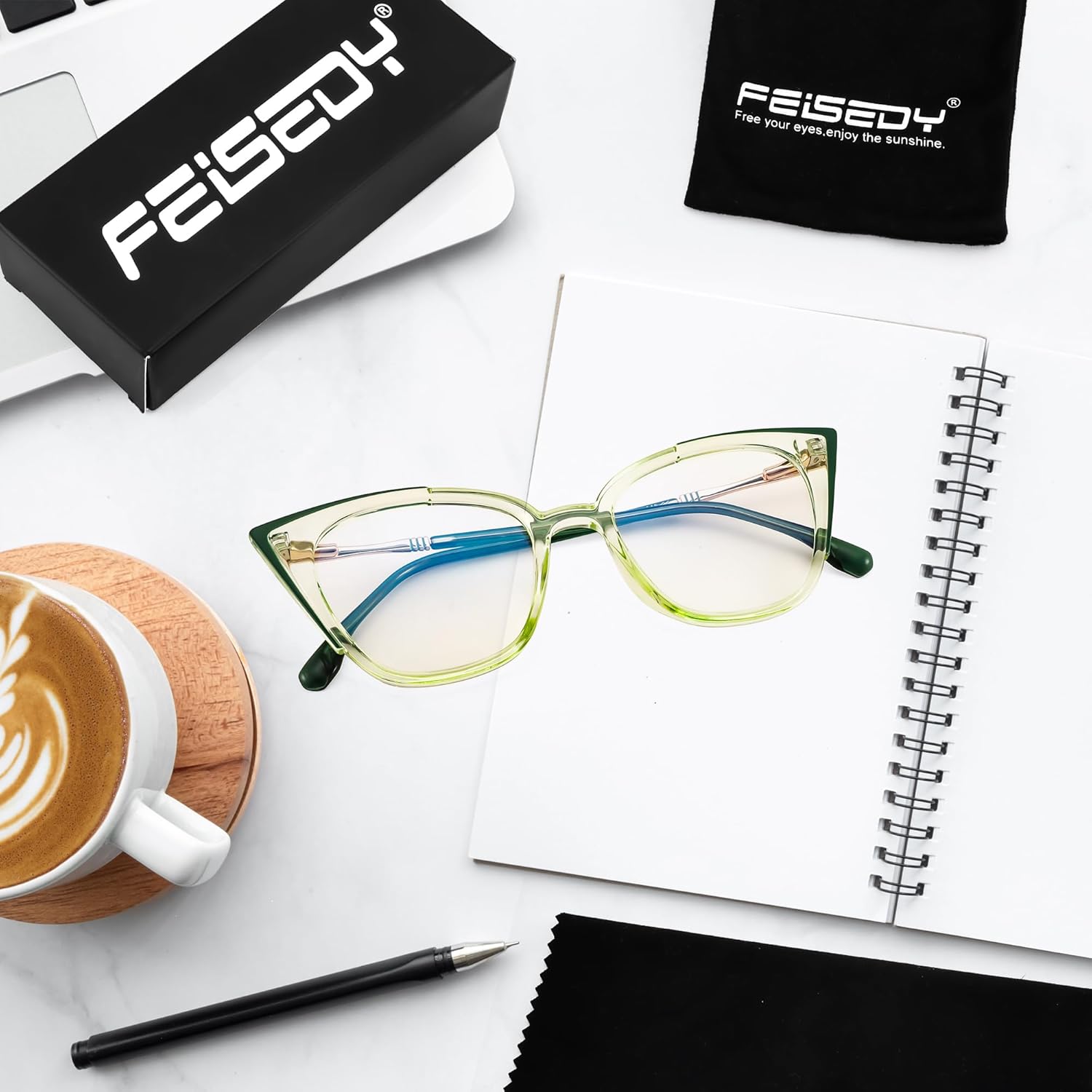 FEISEDY Oversized Cat Eye Glasses Frame Non Prescription Eyeglasses with Clear Lens Eyewear for Women Men B0066 Light Green image 7 of 7 B0CPDBNBVW