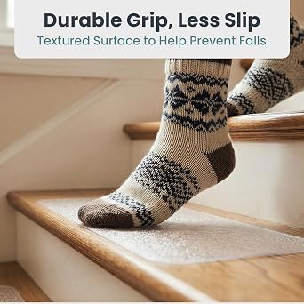 PELEGON Anti Slip Tape for Stairs Indoor (18 Stairs) 4x24 Clear Grip Tape for Wood, Transparent Stair Grips with Roller, Fits Most Stair Surfaces, Non Slip Traction Strip for Seniors, Kids and Pets