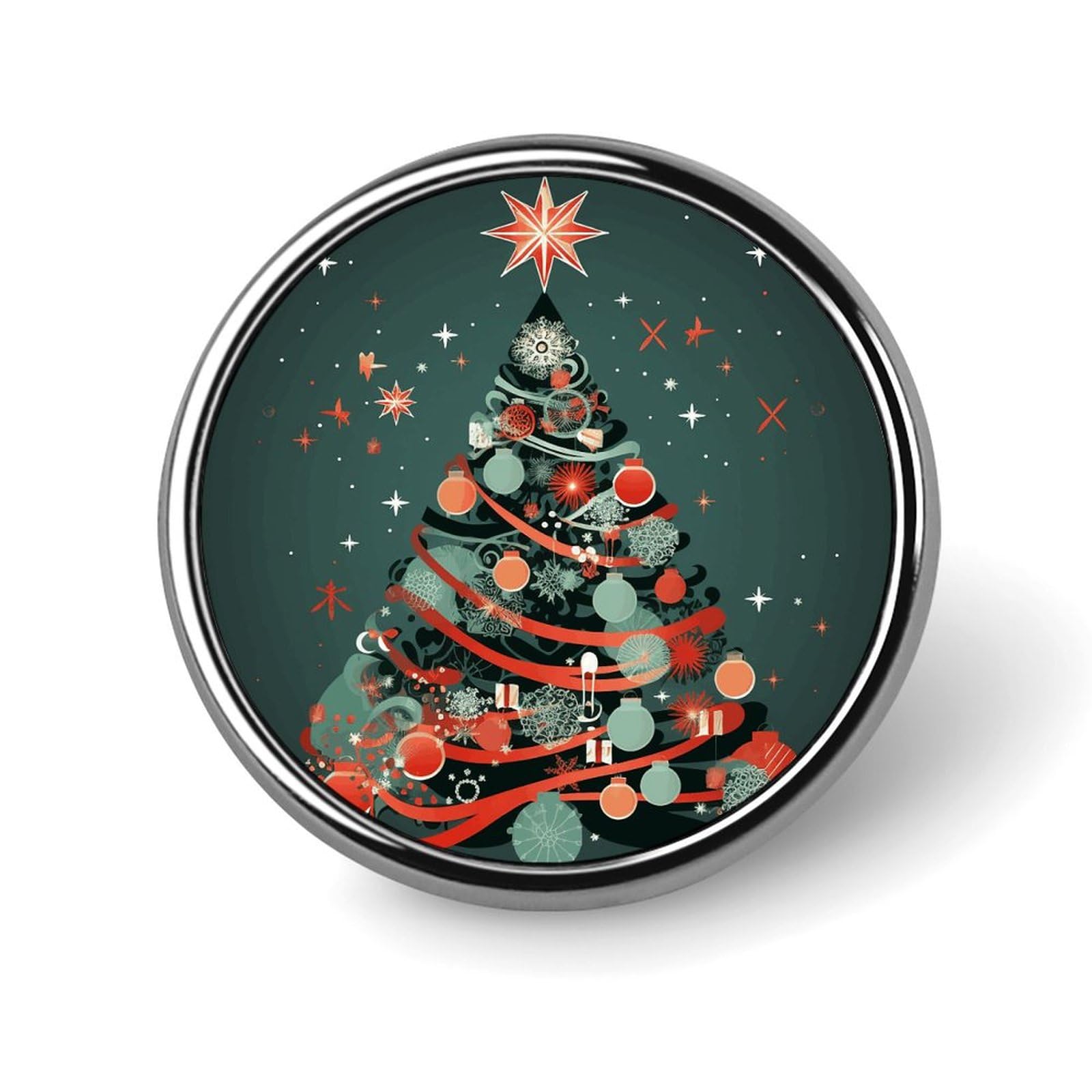 Stylish Creative Christmas Tree Printed Round Brooch: Lightweight, Durable, Stylish Wedding Accessory Ideal for Valentine's Day And Women's Day