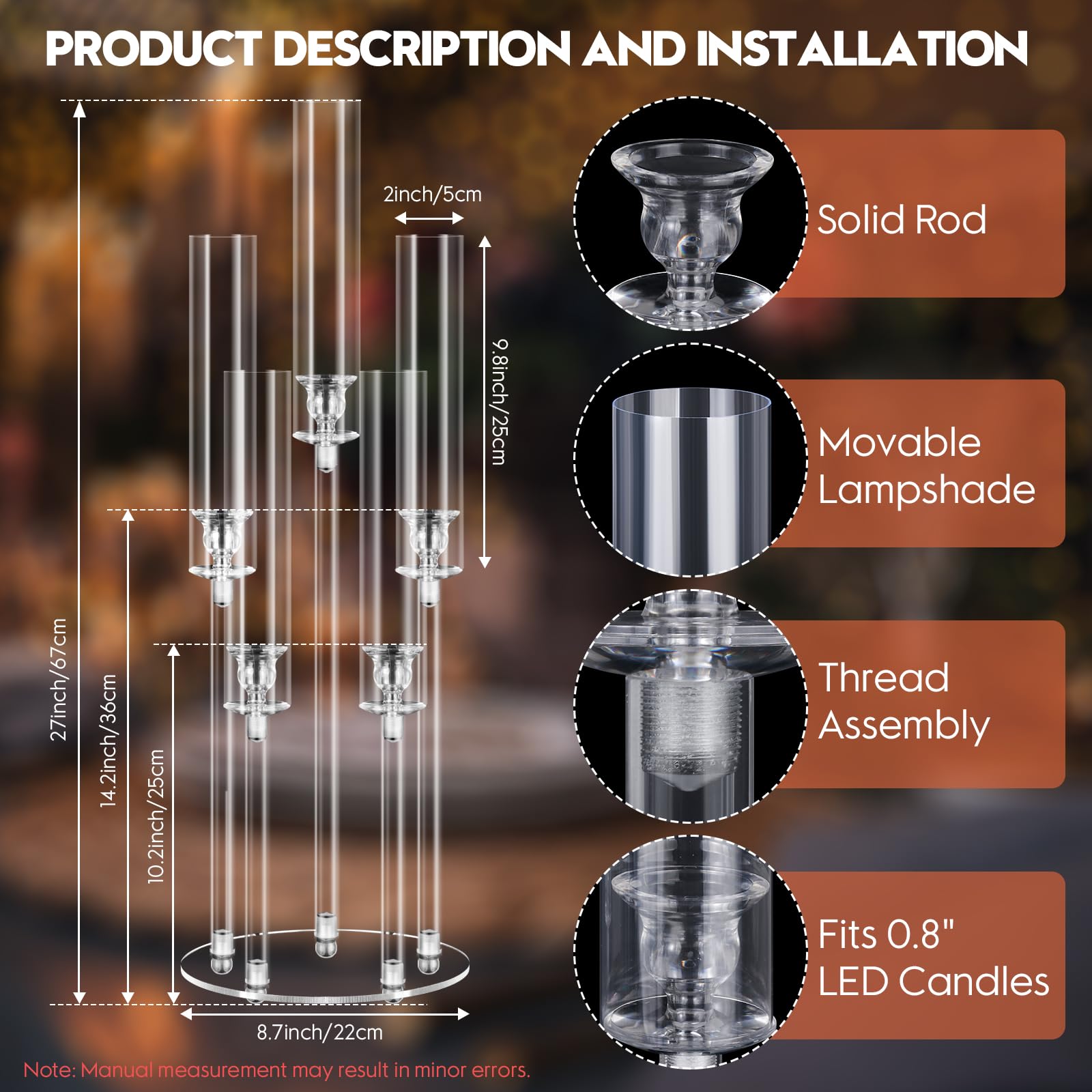 1 Set 5 Arm Acrylic Candelabra Centerpieces, MSDADA 68 cm Tall Clear Candle Holder - Image 4