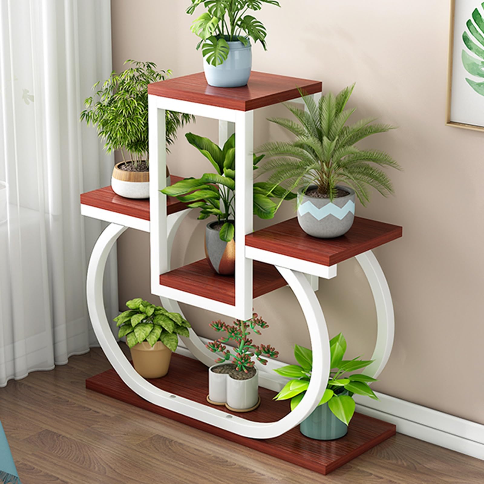 Étagère à plantes d'intérieur en métal et bois de teck pour salon