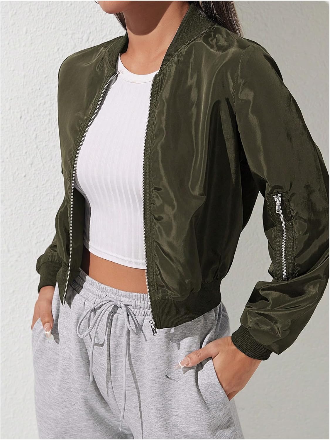 SweatyRocks Women's Bomber Jacket Casual Zip Up Long Sleeve Short Jackets Outerwear - Image 4