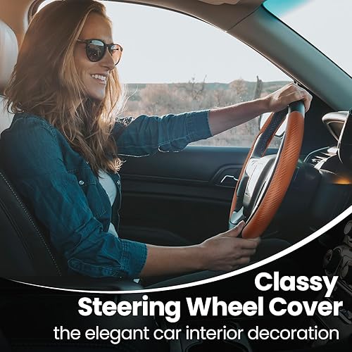 Vista 6 de GSPSCN Funda de volante universal de fibra de carbono para automóvil antideslizante, funda de volante de mariposa, protector de volante segmentado
