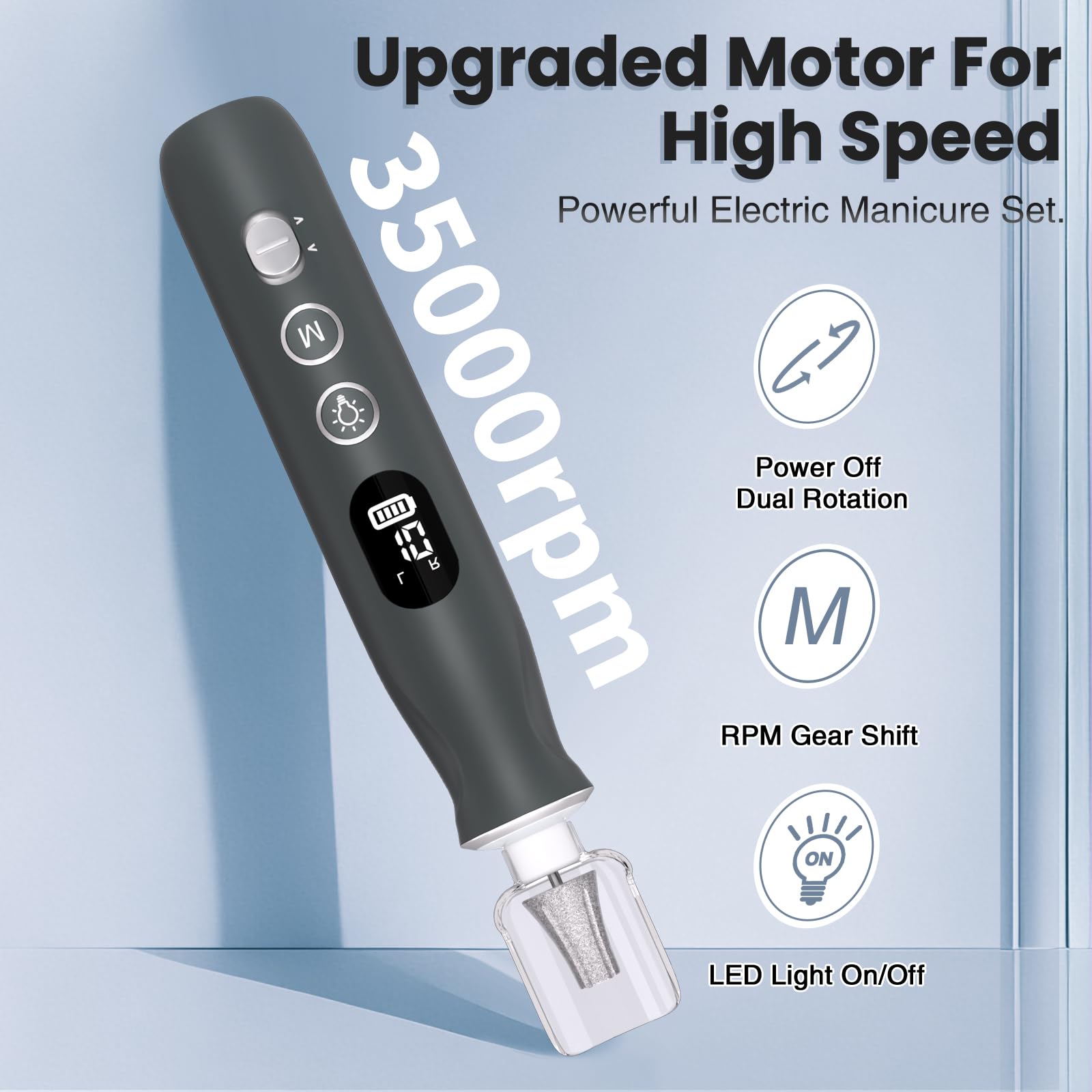 Trapano elettrico per unghie, senza fili, 2000 mAh, ricaricabile, portatile, 12 in 1, kit per unghie spesse, 10 velocità, per manicure professionale e pedicure per la cura delle unghie naturali delle
