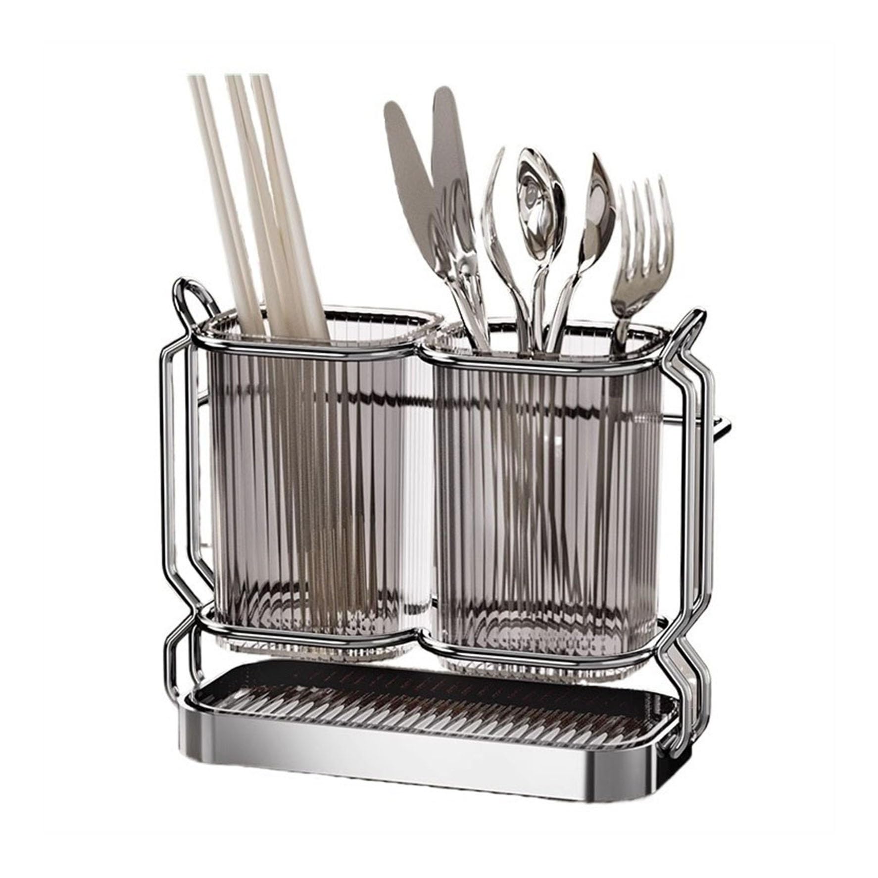 Utensilienhalter Caddy, Utensilien-Caddy-Organizer zur Wandmontage/auf der Arbeitsplatte mit Abnehmbarer Abtropfschale, Grauer Kochutensilienhalter
