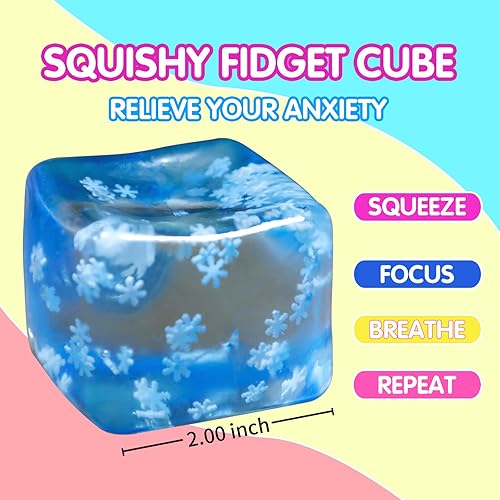 Miniatura 3 de Fidget Toy Stress Cube- 4 Pack Sensory Squeeze Toys, Slow Rising Squishy Cube Filled with Thick Substance and Snowflakes Crafts, Anxiety Stress
