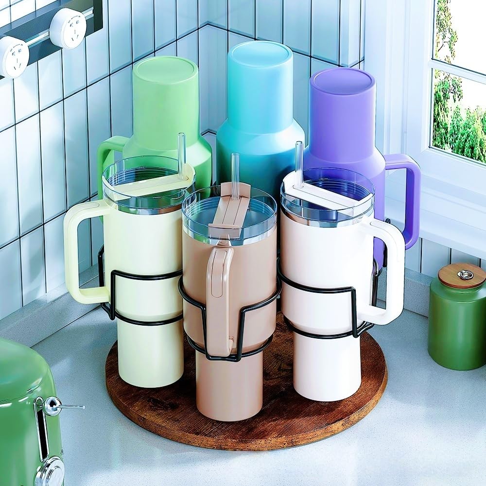 ARHAT Rotating Tumbler Holder for Stanley Cups & Accessories | Lazy Susan Cup Stand with Adjustable Height | Water Bottle Organizer for Kitchen Storage | Non-Slip Base & Easy Access-image-22
