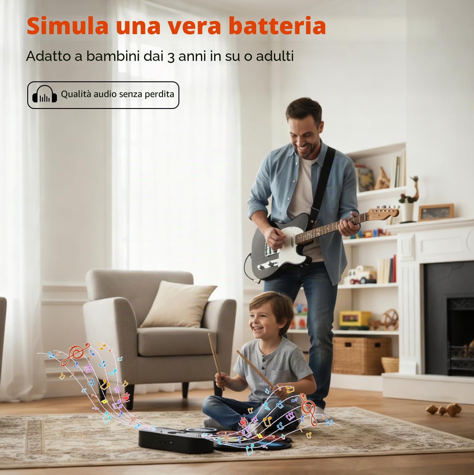 Kit di batteria elettronica Portatile con 9 Drum Pad,doppi altoparlanti stereo,Kit batteria arrotolabile con pedali e bacchette,supporto cuffie/Bluetooth/MIDI,Regalo per bambini principianti