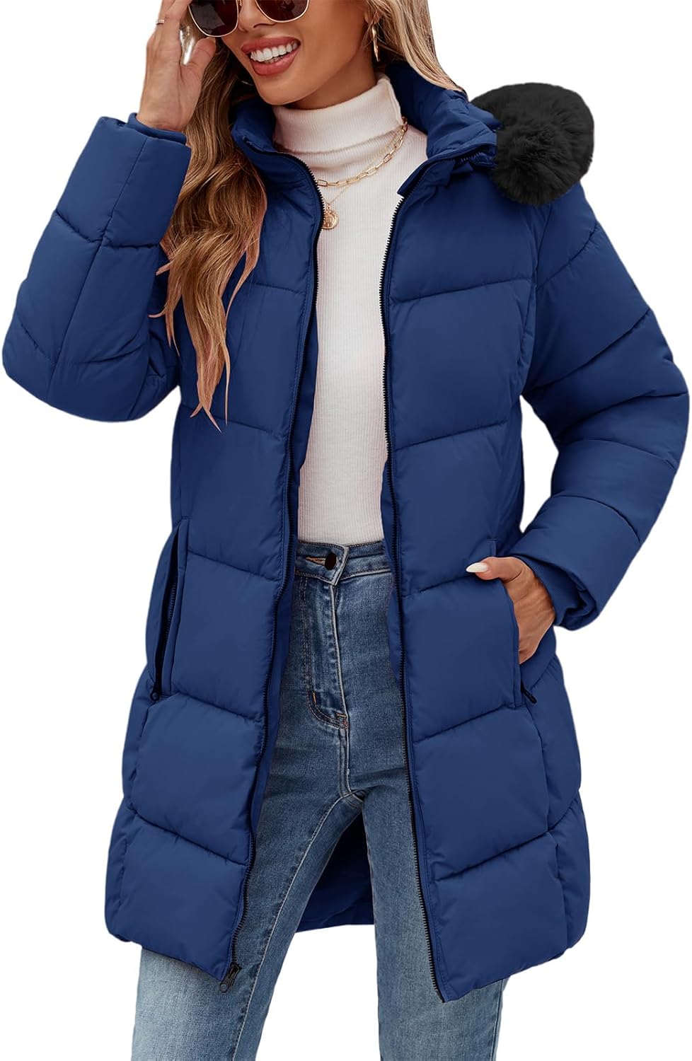 HEEKPEK Womens Winter Coats Water Repellent Thicken Warm Fleece Lined Puffer Jacket Long with Detachable Faux Fur Hood Parka