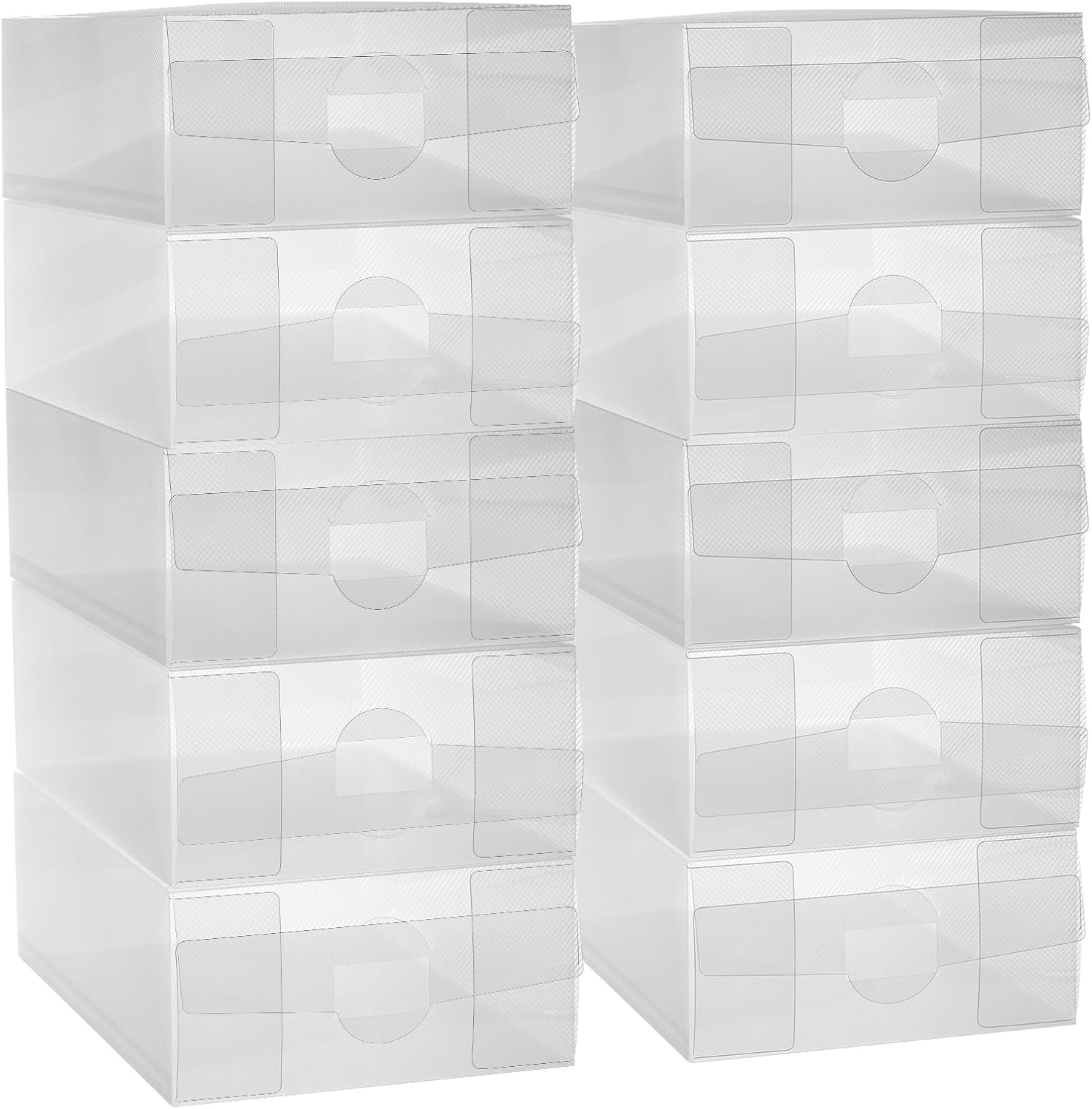 Sawysine 10 Pcs Shoe Box Clear Plastic Stackable Shoe Storage Organizer Foldable Heavy Duty Containers for Closet Apartments Small Spaces Dorm Bedroom (13.8 x 8.4 x 5.2 Inches)