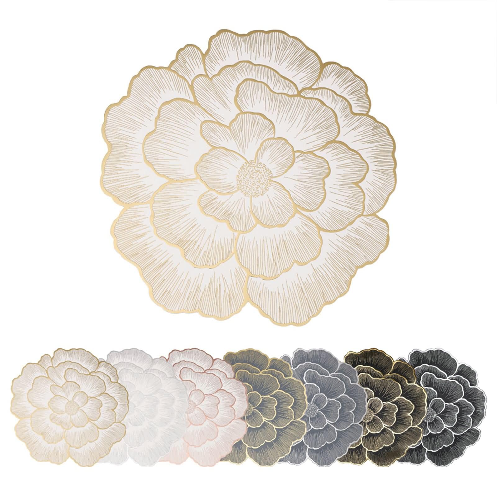 10 Pièces Napperon Table Salle a Manger Lavable, 38 CM Or Noir Set de Table Antidérapant Restaurant Lavable PVC, Couleur Unie avec Motif de Fleurs