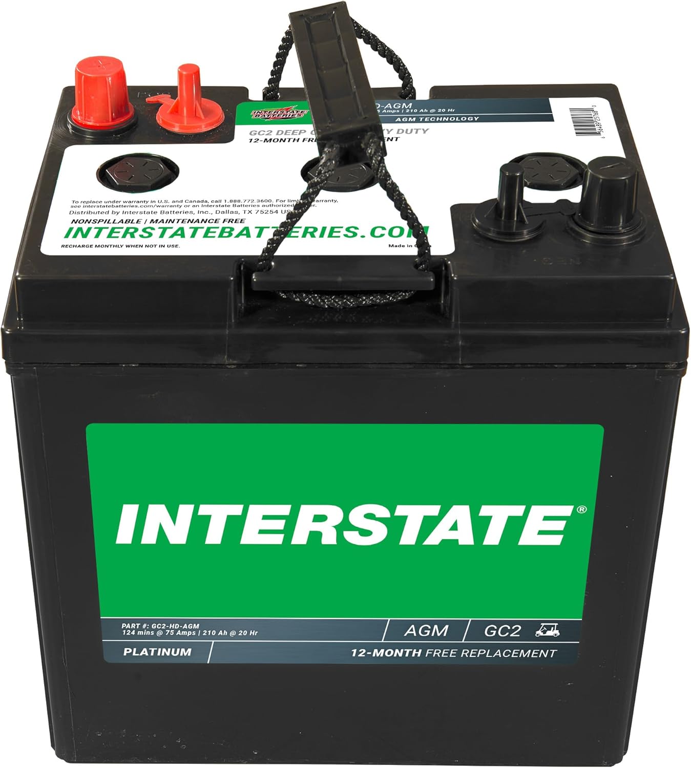 Interstate Batteries AGM Golf Cart Battery 6V 210Ah (Group Size GC2) Heavy Duty Deep Cycle Replacement Battery (GC2-HD-AGM)